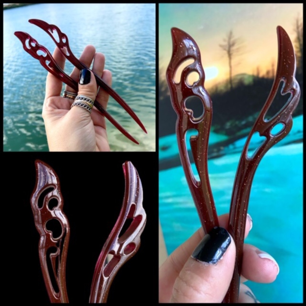 SALE ! 2 for $25 Red Handmade hair pin stick - Picture 3 of 14